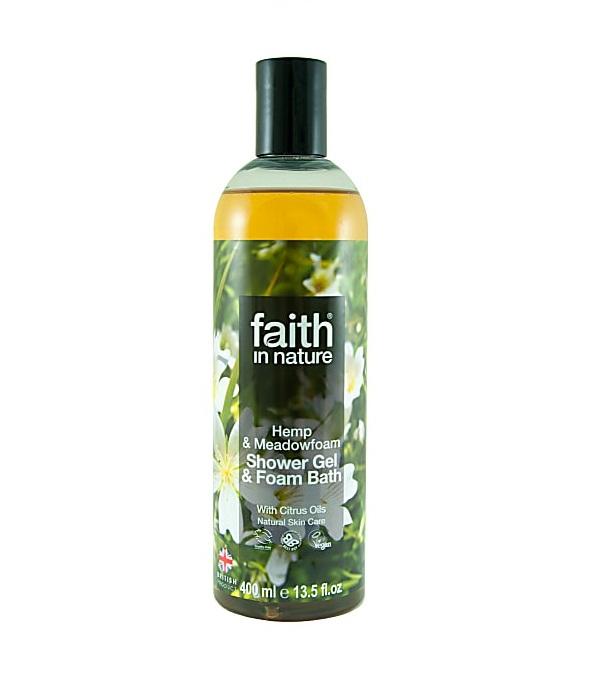 Гель для душа Пена для ванны натуральная Faith in nature с маслами семян Конопли и Пенника лугового, 400мл