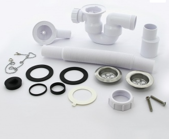 Слив-перелив McAlpine неразб. с раздв. перел. L380-700х34 мм нерж. реш. пробкой и цеп. выход D=40/50 мм