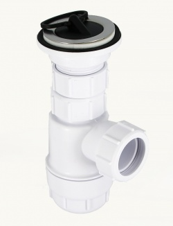 Сифон McAlpine бутылочный 1 1/4""x32 мм с выпуском 60 мм нерж. решетка пробкой выход компресс. D=32 мм