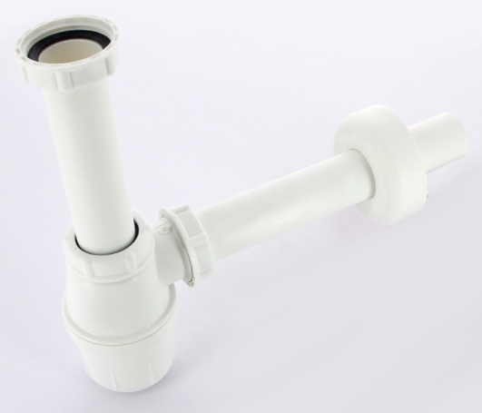 Сифон бутылочный с горизонтальным отводом, пробкой и прокладкой, пластик VIEGA 1"1/4х32