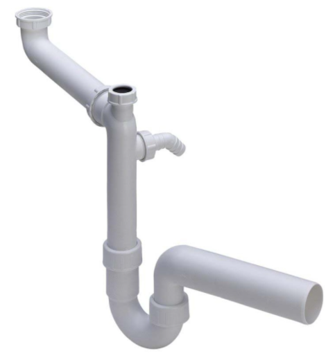 Сифон трубный для двойных моек с горизонтальным отводом и дополнительным штуцером для шланга VIEGA 50мм