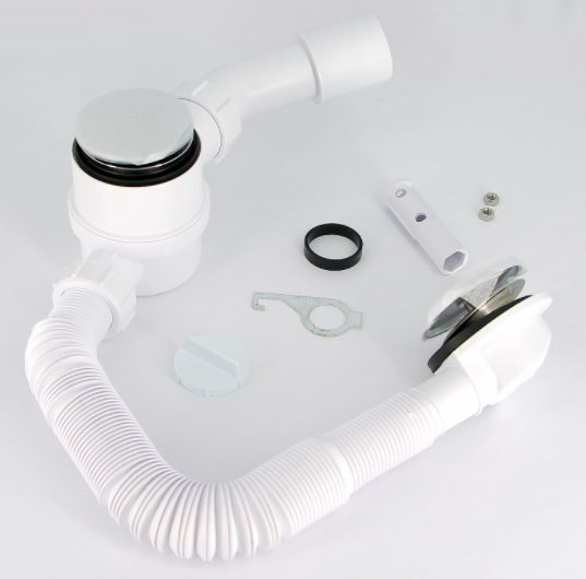 Слив-перелив McAlpine с раздв. перел. L330-700х34 мм 70 мм слив. и пробкой-кнопка выход D=40/50 мм хром